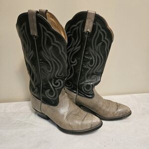 Vintage Men's Imperial Cowboy Boots Leather American Made Black/Gray 10.5D M112